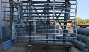 A galvanized metal scaffolding